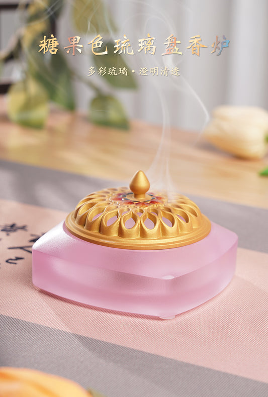 Chinese dish incense burner home indoor seal incense line incense tower incense burner candy colorful glazed incense burner