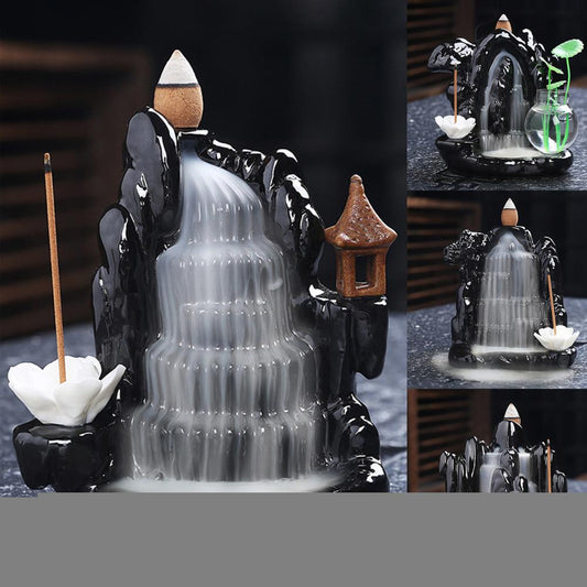 1Pc Backflow Incense Burner Waterfall Ceramic Smoke Censer Handicraft Home Decor