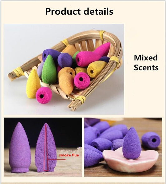 100Pcs Mixed Incense Cones Use For Backflow Incense Burner Anti-Odour Cone Incense Mix Scent