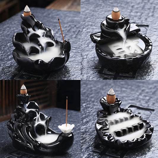 1Pc Backflow Incense Burner Waterfall Ceramic Smoke Censer Handicraft Home Decor