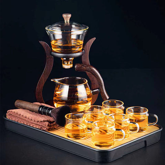 Heat-resistant glass tea set magnetic water diversion rotating cover bowl semi-automatic tea maker lazy teapot Kungfu tea set