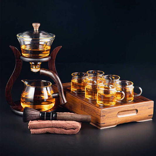 Heat-resistant glass tea set magnetic water diversion rotating cover bowl semi-automatic tea maker lazy teapot Kungfu tea set